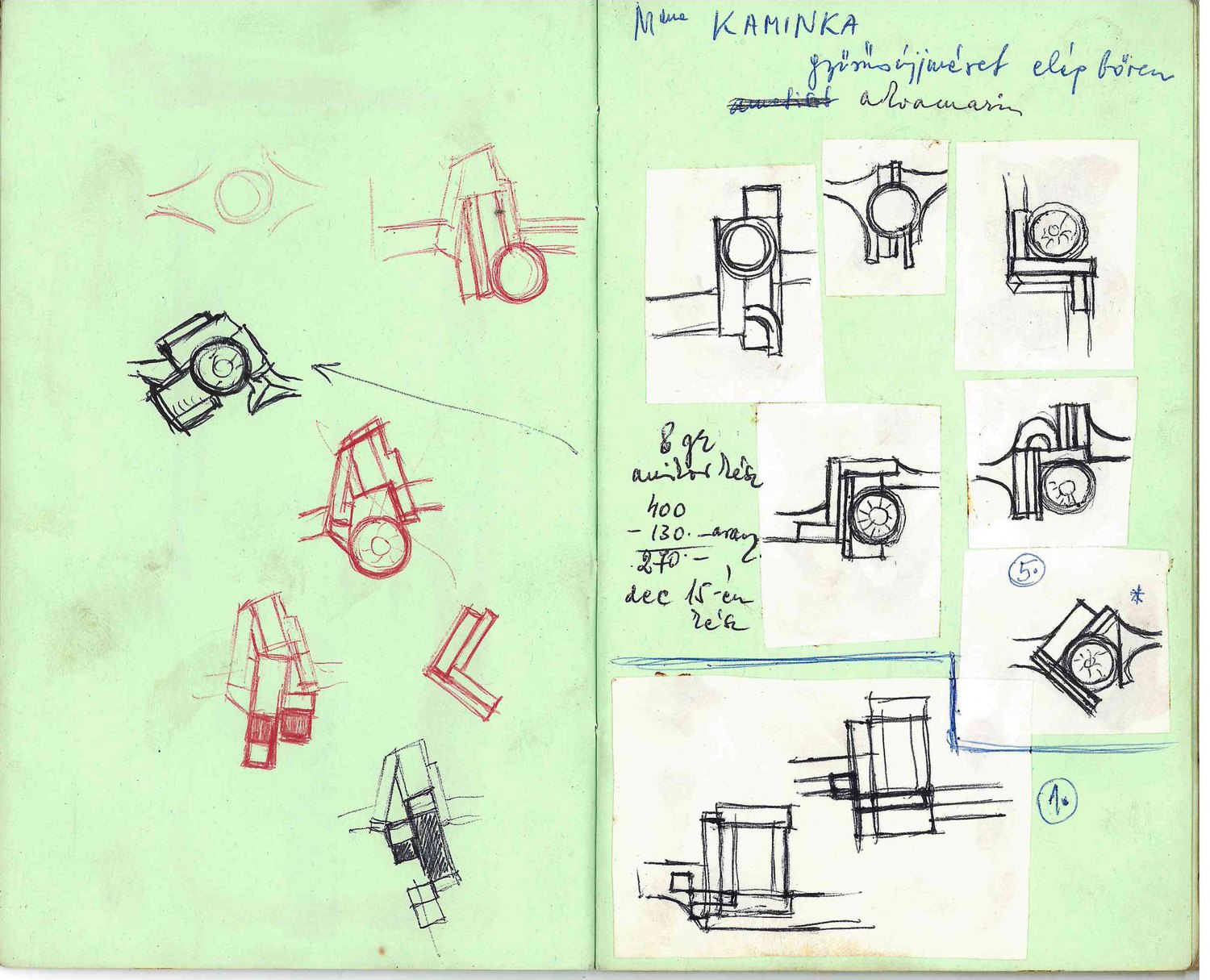 Double page d’un carnet de Suzanne Somogyi : croquis de bagues